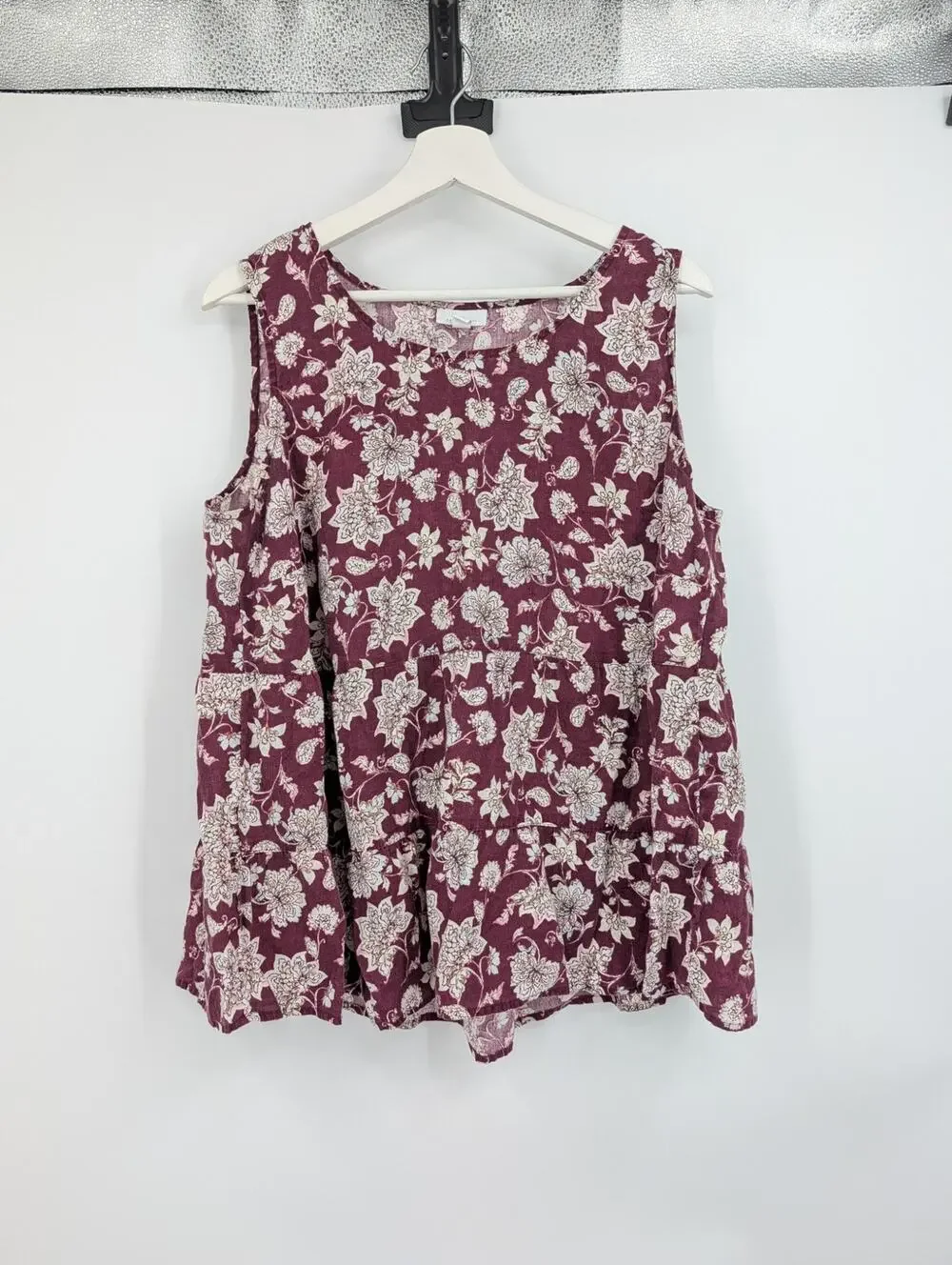 J. Jill Love Linen Tiered Floral Tank Top XL Petite Beachy Vacation Travel Boat